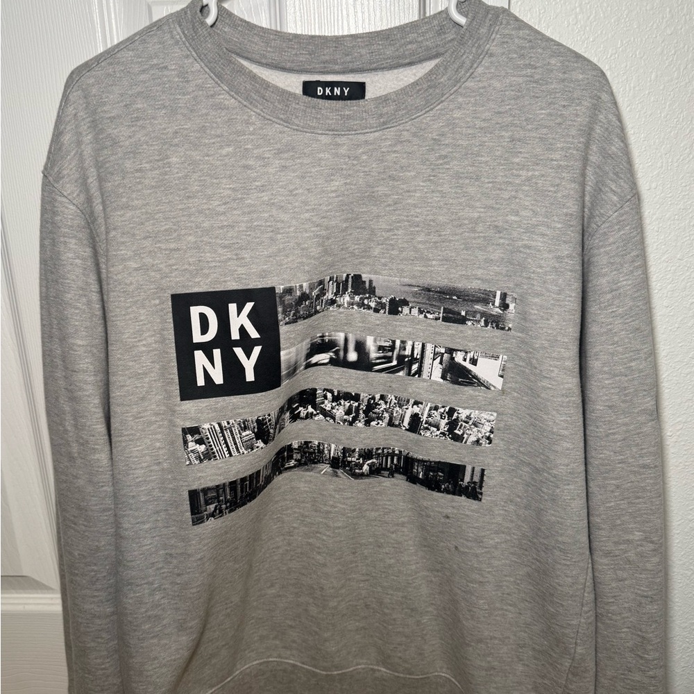 DKNY Men's Gray Graphic Crewneck Sweater